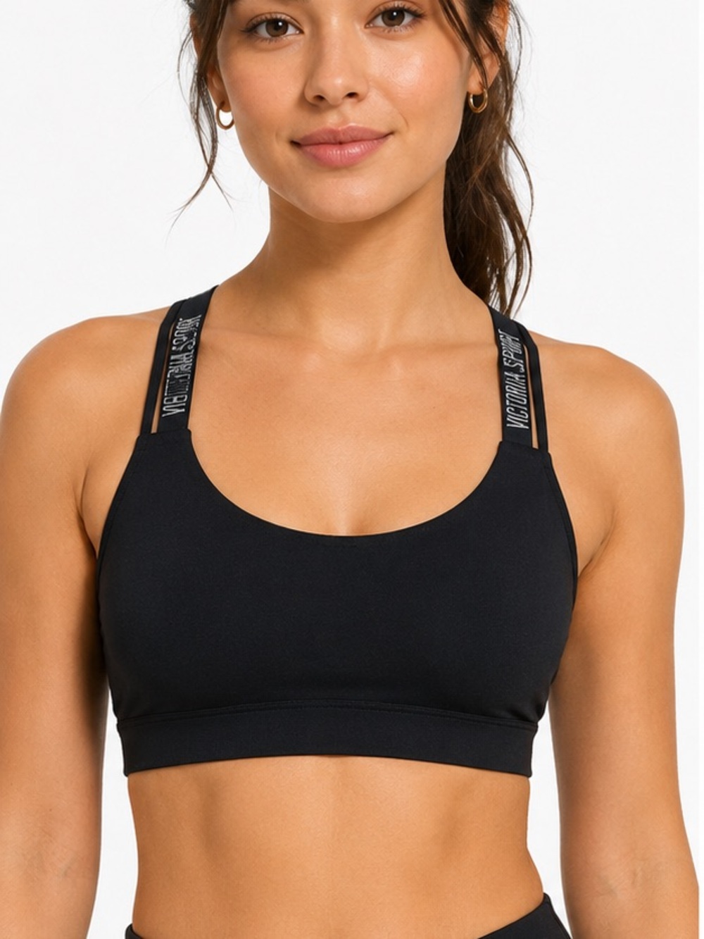Victoria's Secret Black Sports Bra Small Racerback‎ Big Logo Double-Strap Gym